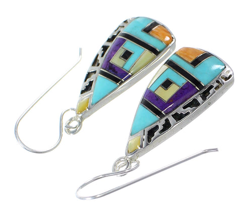 Multicolor Authentic Sterling Silver Southwest Hook Dangle Earrings RX70591