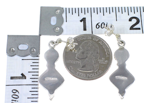 Southwest Authentic Sterling Silver Multicolor Inlay Post Dangle Earrings QX71983