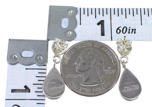 Sterling Silver Tear Drop Multicolor Inlay Post Dangle Earrings QX72161