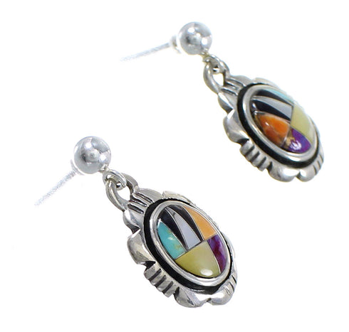 Sterling Silver Multicolor Inlay Southwestern Post Dangle Earrings QX72166