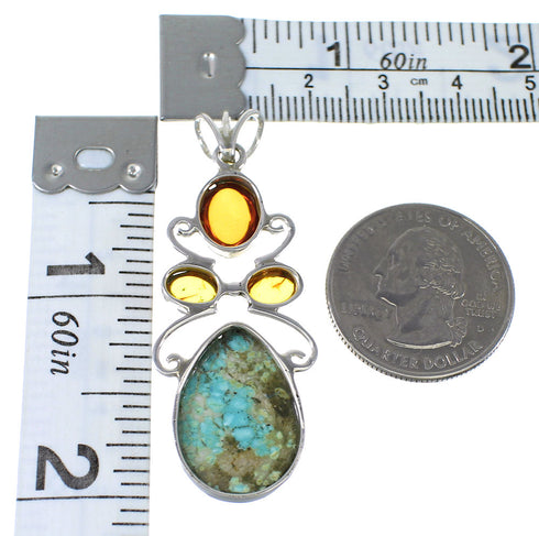 Sterling Silver #8 Turquoise Amber Southwest Pendant YX77179