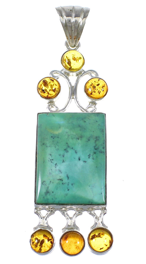 Amber Turquoise Silver Pendant YX77197
