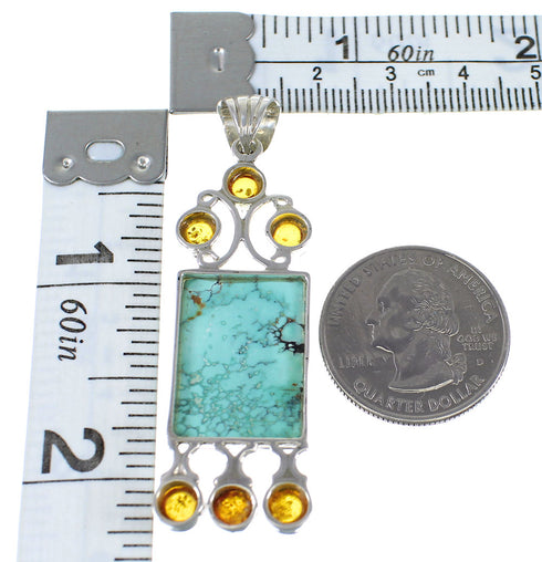 Amber Turquoise Silver Pendant YX77197
