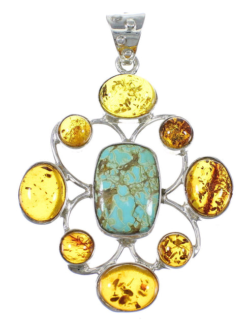 Southwestern #8 Turquoise Amber Sterling Silver Pendant YX77218