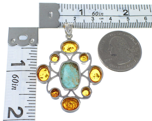 Southwestern #8 Turquoise Amber Sterling Silver Pendant YX77218