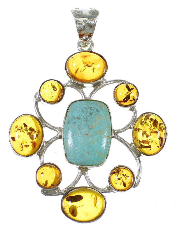 Southwest Silver #8 Turquoise Amber Pendant YX77219