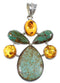 Southwest Authentic Sterling Silver Turquoise And Amber Jewelry Pendant QX74176