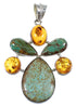Southwest Authentic Sterling Silver Turquoise And Amber Jewelry Pendant QX74176