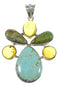 Southwestern Authentic Sterling Silver Turquoise And Amber Jewelry Pendant QX74177