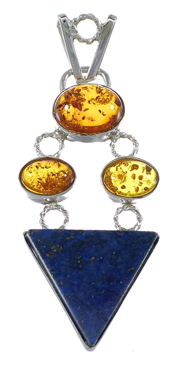Silver Southwest Lapis And Amber Pendant QX77270
