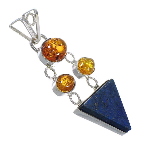 Silver Southwest Lapis And Amber Pendant QX77270