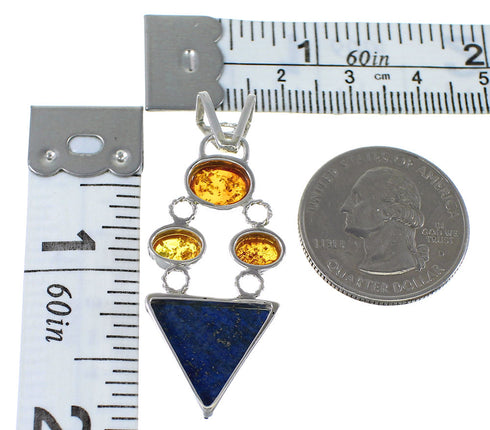 Silver Southwest Lapis And Amber Pendant QX77270