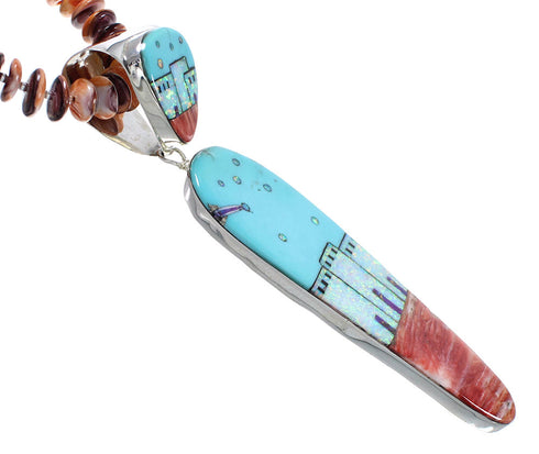Multicolor Native American Village Pendant And Bead Necklace Set WX77553