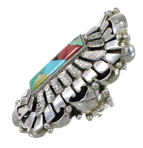 Multicolor Inlay Genuine Sterling Silver Southwest Ring Size 5-1/2 QX75669
