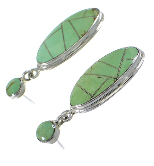 Turquoise Inlay Genuine Sterling Silver Post Dangle Earrings UX75739