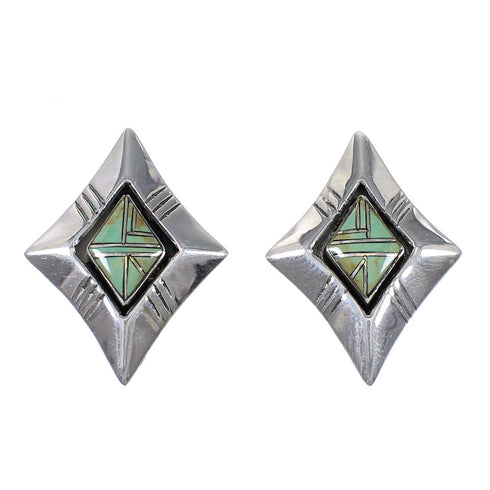 Turquoise Inlay Genuine Sterling Silver Post Earrings UX75789