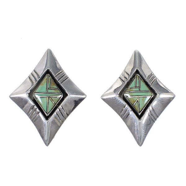 Turquoise Inlay Genuine Sterling Silver Post Earrings UX75789
