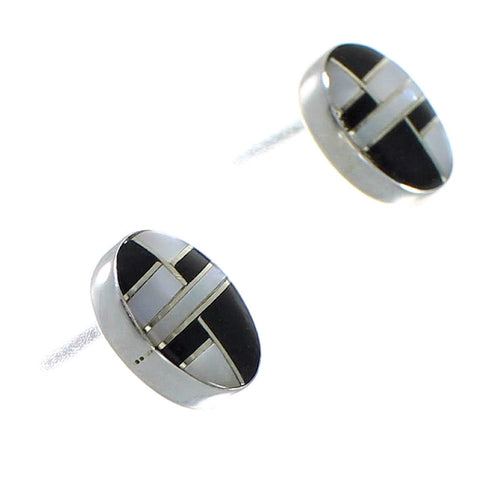 Jet And Mother Of Pearl Southwest Silver Post Earrings QX75461