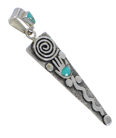 Southwestern Turquoise Sterling Silver Water Wave Hand Pendant QX76941