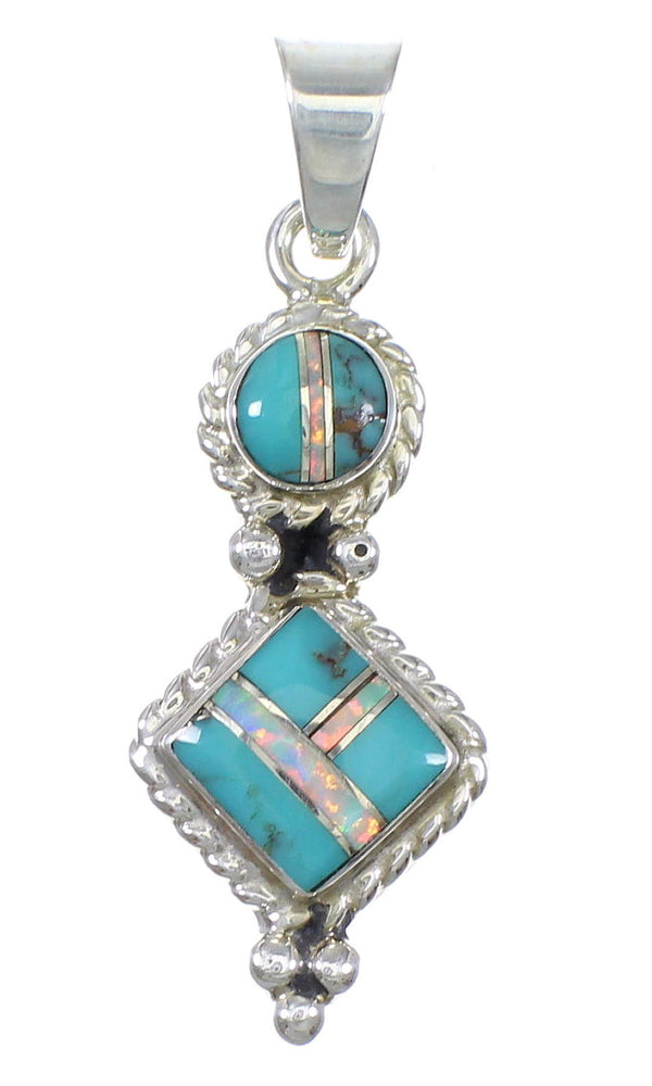 Silver Turquoise Opal Inlay Southwest Pendant AX76555