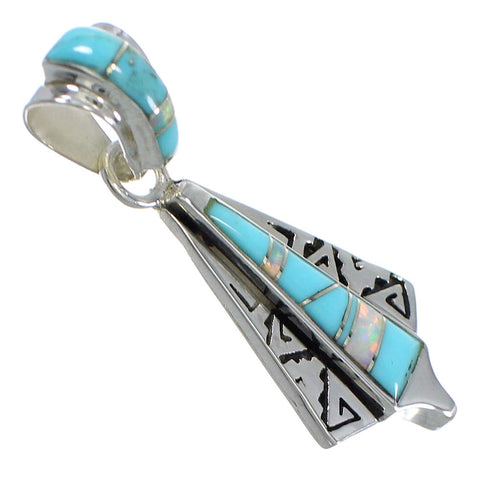 Silver Turquoise Opal Inlay Southwest Water Wave Pendant AX76557