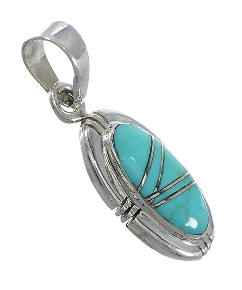 Southwest Genuine Sterling Silver Turquoise Inlay Pendant QX77407