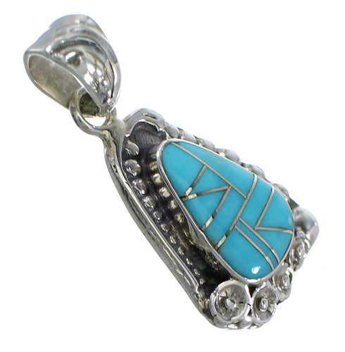 Silver Southwest Flower Turquoise Inlay Pendant QX77409