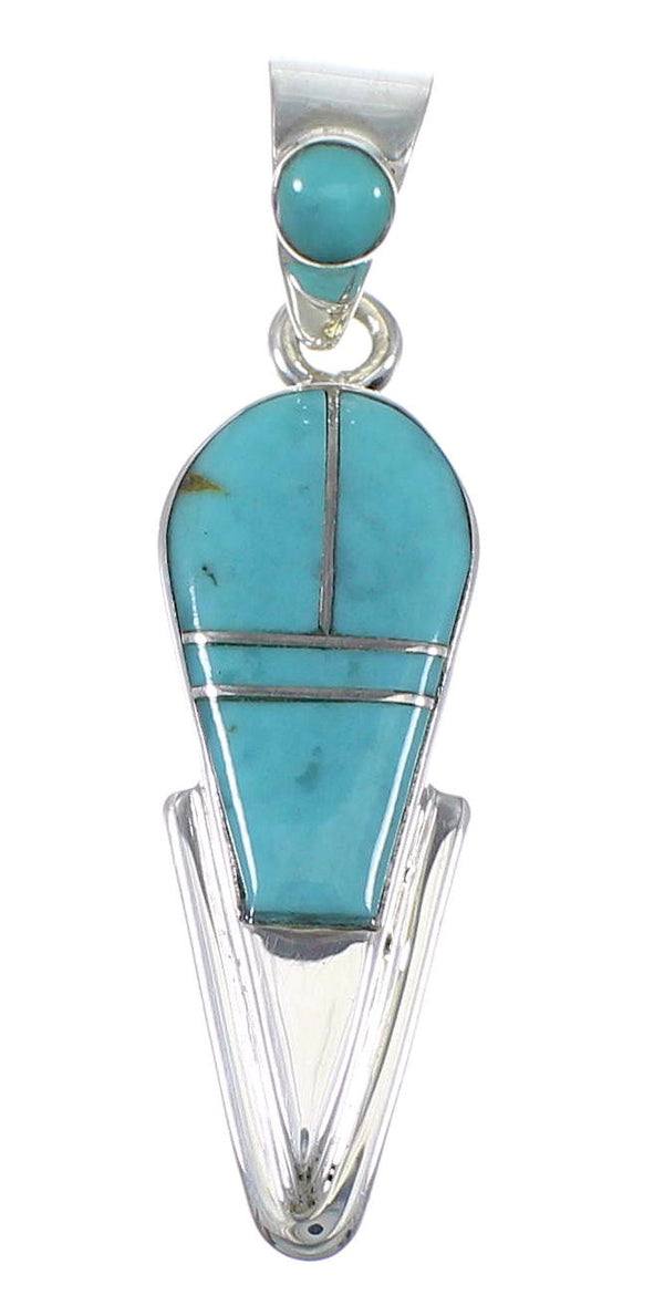 Turquoise Inlay Authentic Sterling Silver Southwest Pendant QX77431