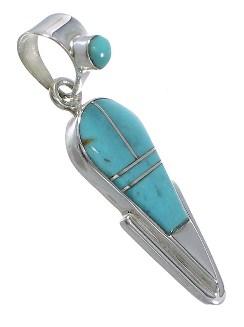 Turquoise Inlay Authentic Sterling Silver Southwest Pendant QX77431