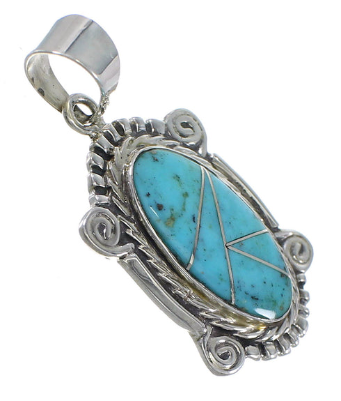 Turquoise Inlay Southwestern Silver Pendant QX77460