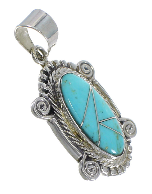 Turquoise Inlay Southwest Sterling Silver Pendant QX77461