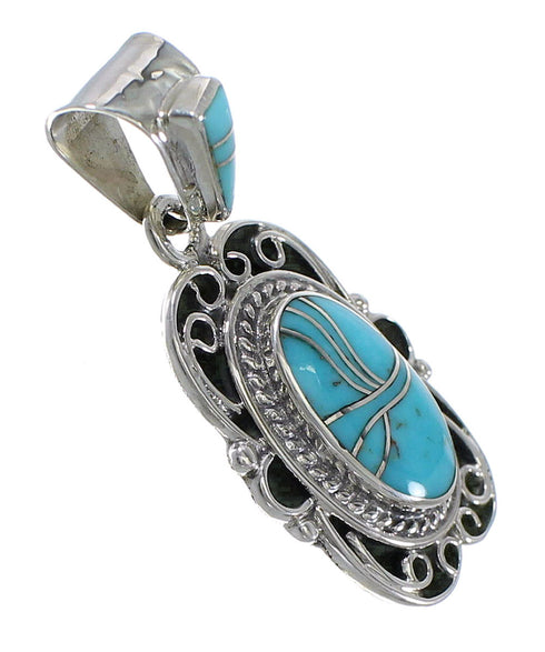 Turquoise Inlay Southwest Authentic Sterling Silver Pendant QX77465