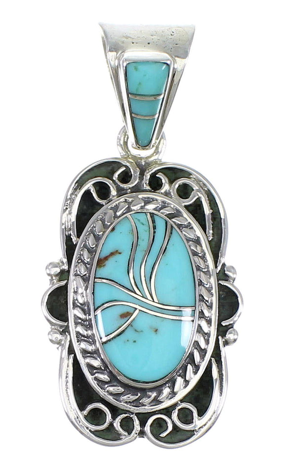Turquoise Inlay Southwest Genuine Sterling Silver Pendant QX77469