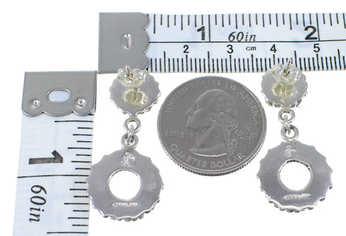 Turquoise And Coral Needlepoint Sterling Silver Post Dangle Earrings WX76251