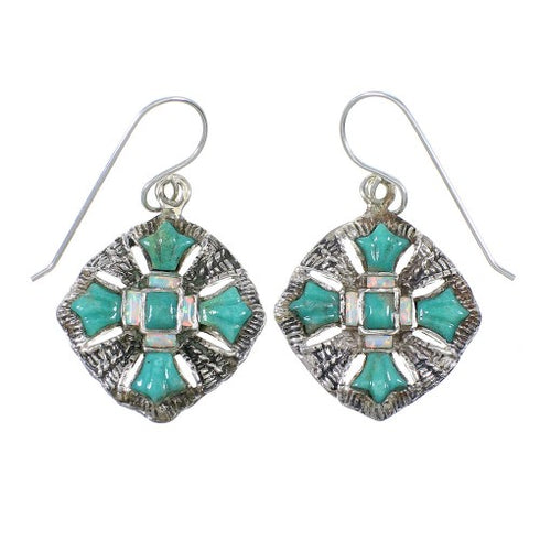 Sterling Silver Turquoise And Opal Southwest Hook Dangle Earrings WX76406