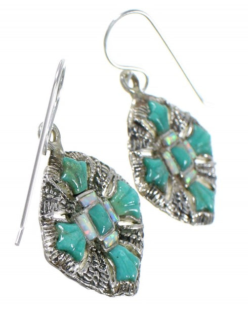 Sterling Silver Turquoise And Opal Southwest Hook Dangle Earrings WX76406