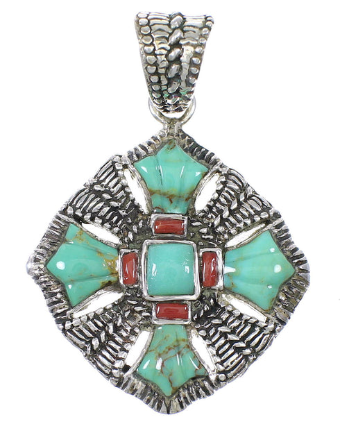 Coral Turquoise And Silver Pendant YX75570