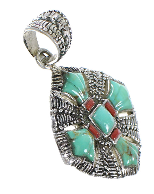 Coral Turquoise And Silver Pendant YX75570