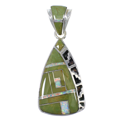 Genuine Sterling Silver Turquoise And Opal Southwestern Pendant YX76050