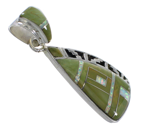 Genuine Sterling Silver Turquoise And Opal Southwestern Pendant YX76050