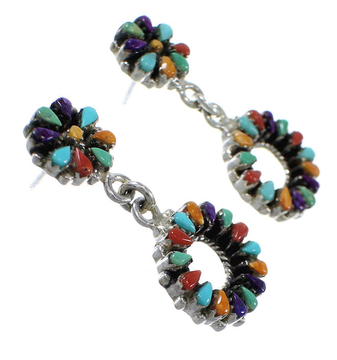 Southwestern Sterling Silver Multicolor Needlepoint Post Dangle Earrings QX76638