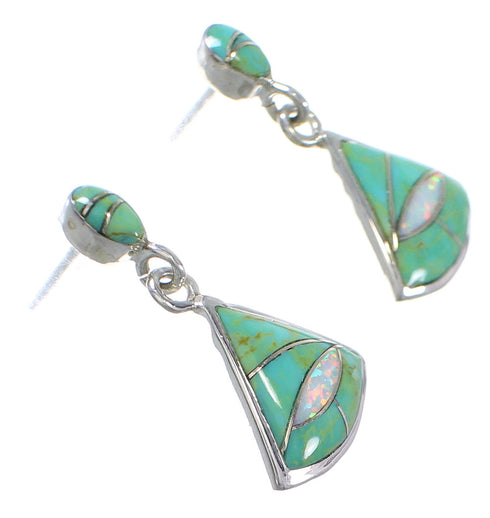 Sterling Silver Turquoise And Opal Inlay Post Dangle Earrings AX76912