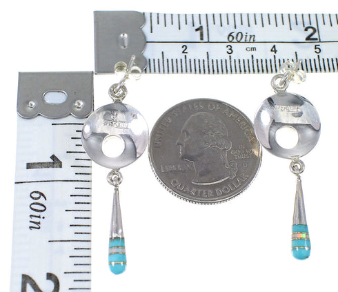 Turquoise Opal Inlay Southwest Silver Post Dangle Earrings QX76300