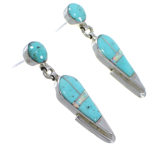 Turquoise Opal Inlay Southwestern Authentic Sterling Silver Post Dangle Earrings QX76319