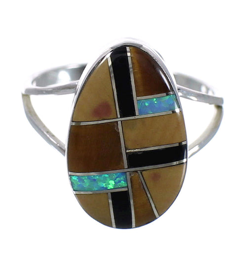 Southwestern Silver Multicolor Ring Size 8-1/4 QX78504