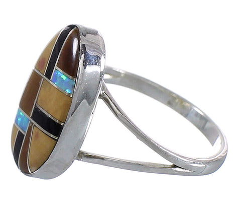 Southwest Sterling Silver Multicolor Ring Size 8-3/4 QX78507