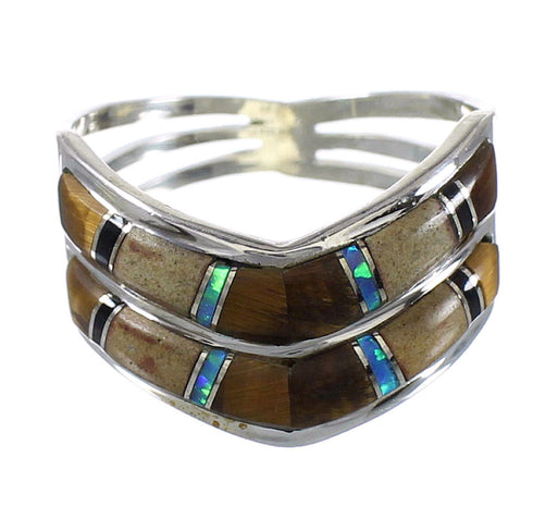 Multicolor Inlay Sterling Silver Southwest Ring Size 7-1/4 QX78563