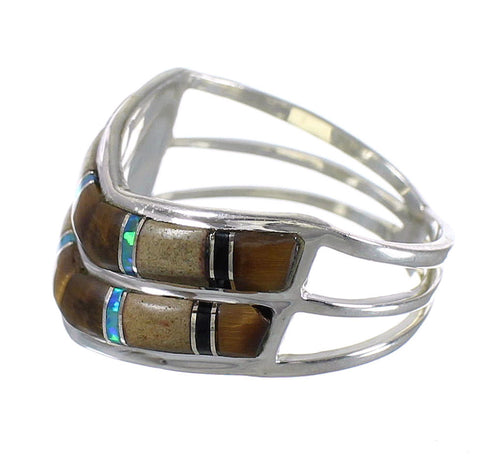 Southwestern Sterling Silver Multicolor Ring Size 4-1/2 QX78510