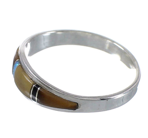 Multicolor Inlay Southwest Genuine Sterling Silver Ring Size 7 QX78597