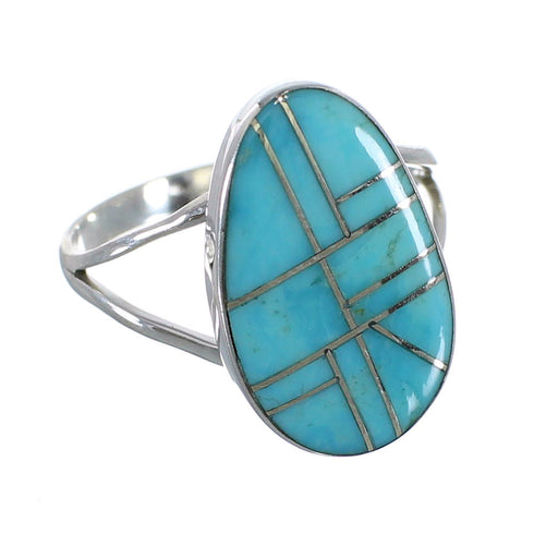 Turquoise Inlay Southwestern Sterling Silver Jewelry Ring Size 6-1/4 AX85941